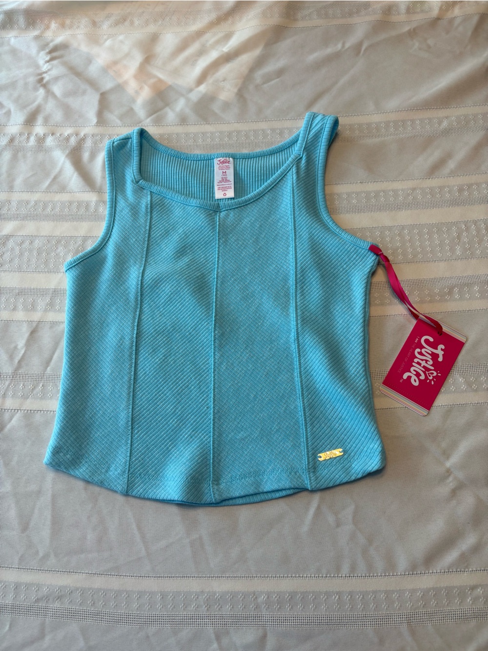 Justice Girls' Aqua Ribbed Tank One-Piece with Gold Accent